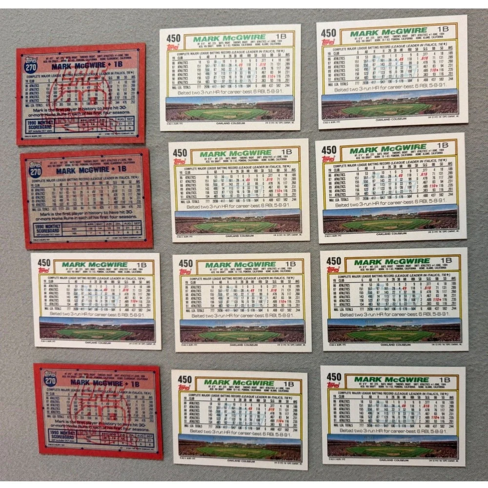Mark McGwire Baseball Card Lot of 12 Topps  Oakland A's Raw Vintage MLB